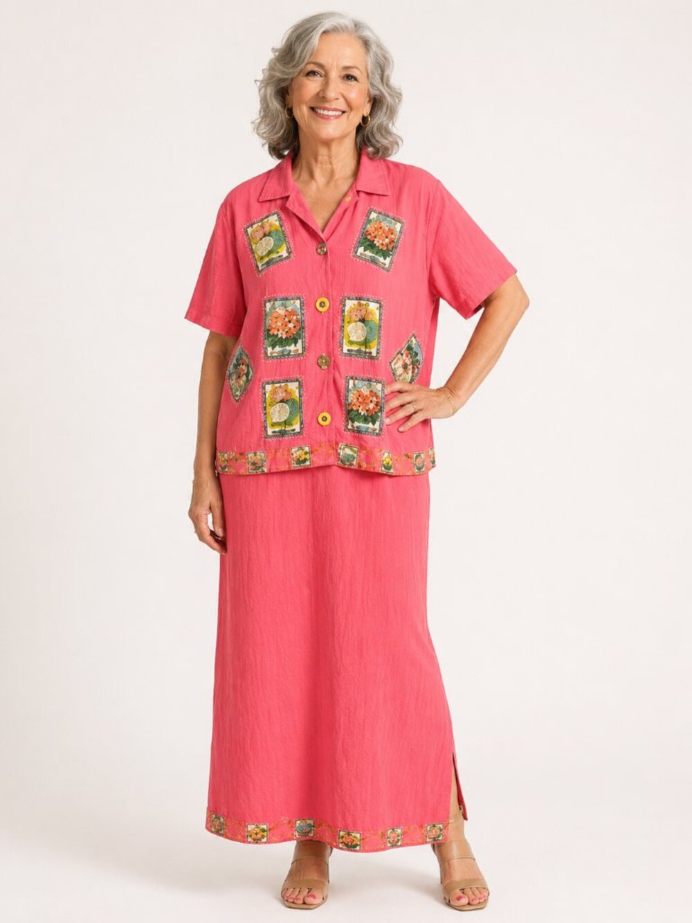 Country Wear 2000 Casuals Pink Floral Button Jacket(m) Maxi Dress(L) Patch Set